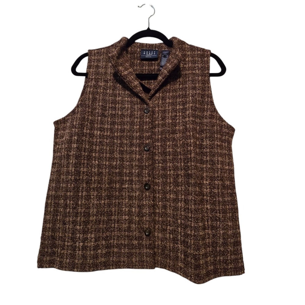 Vtg Crazy Horse Liz Claiborne Womens Tweed Vest XLG-P‎ Browns Academia Preppy